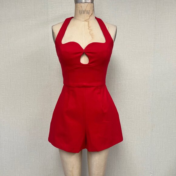 NWT Anthropologie Elliatt $218 Red Sweetheart Cut Out Halter Romper Small - Picture 1 of 8
